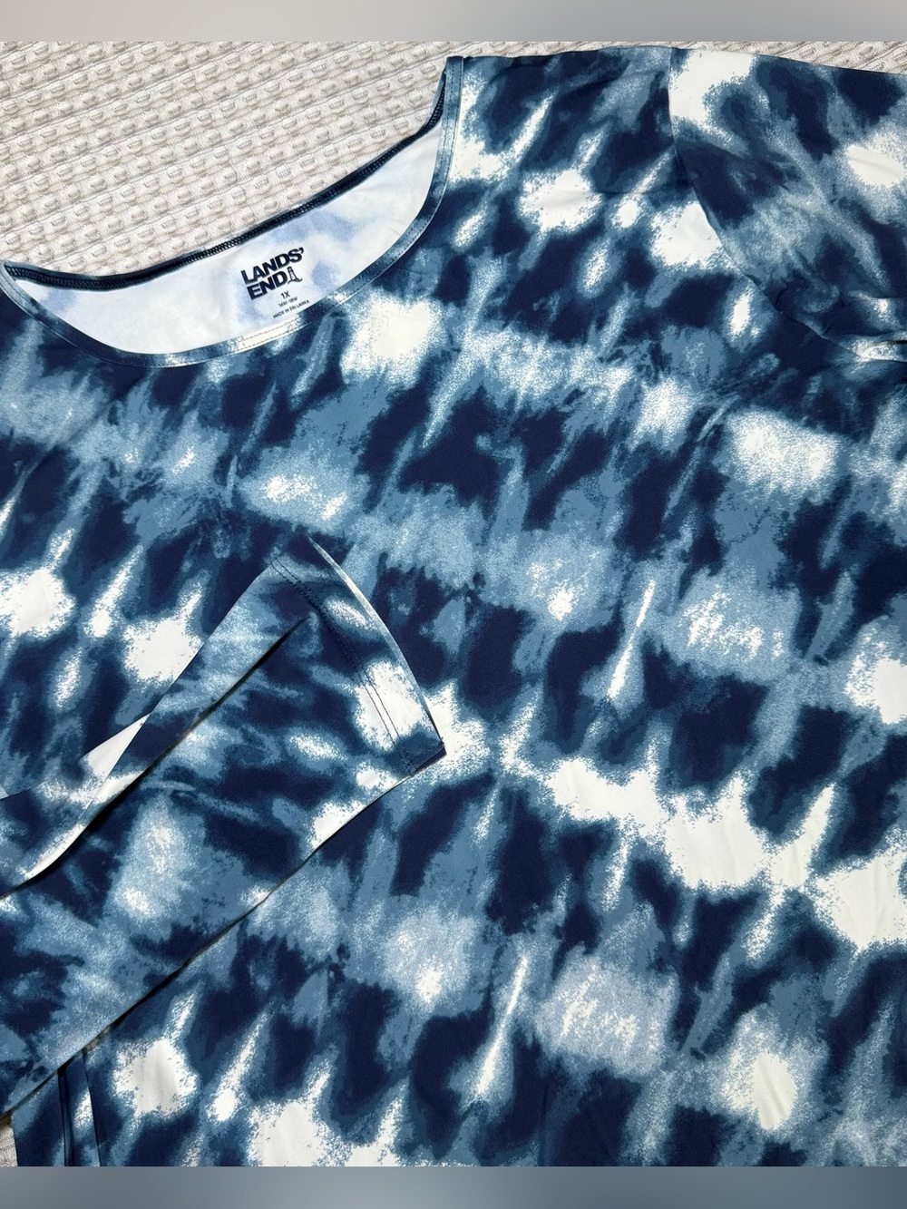 Lands’ End 1X Rash Guard Sun Swim UPF 50+ Long Sleeve Shirt Swim Active Navy
